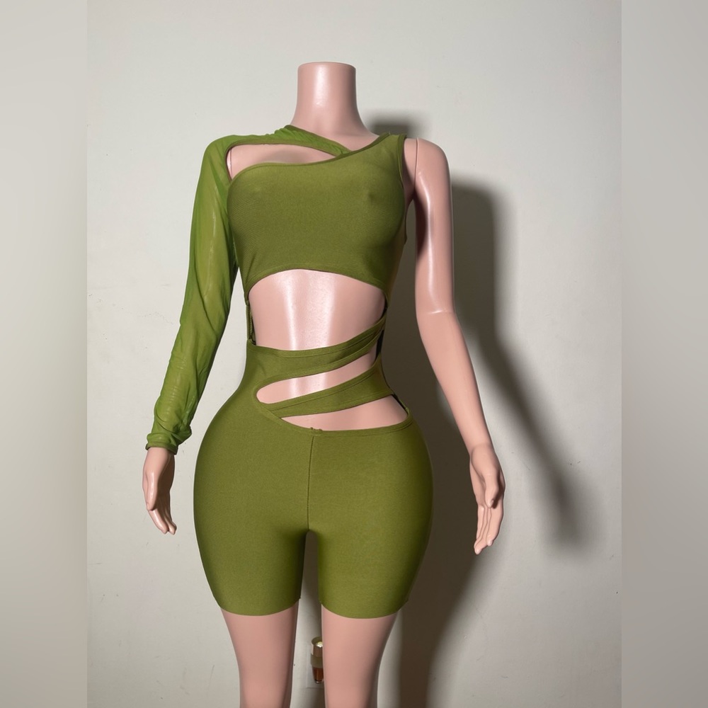 Green One Piece Party Wear Long Sleeve
Jumpsuit High Waist Legging For Women